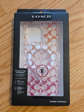 COACH Clear Signature Glitter MagSafe Case - Rose Gold to Pink Ombre